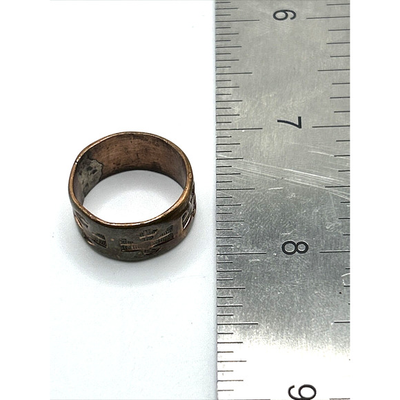 VTG Native American Size 6? 1" Solid Copper Ring Southwest Thunder Bird Signed - Picture 12 of 12